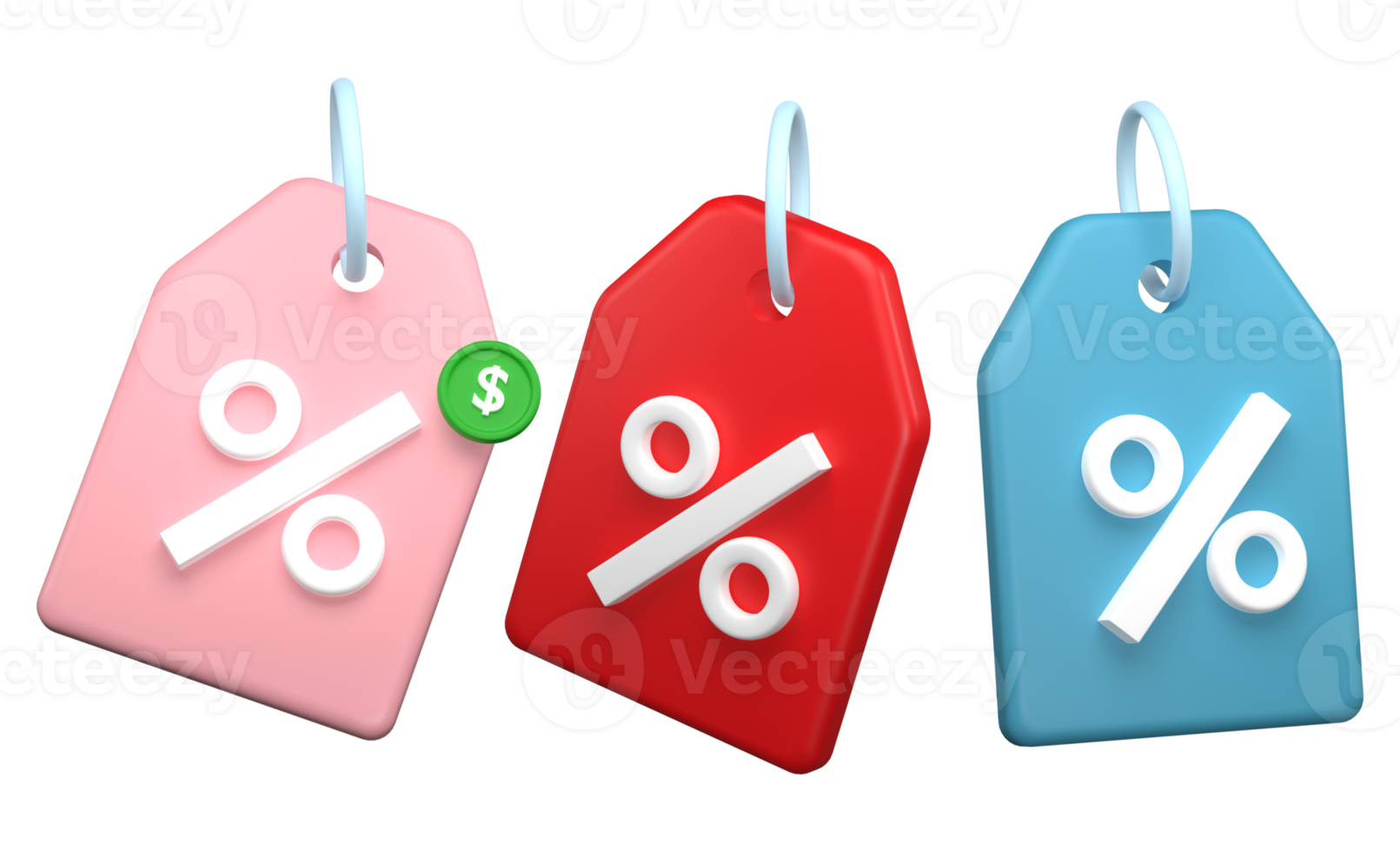 Set of Shopping coupon icon 3D render, png file format.
