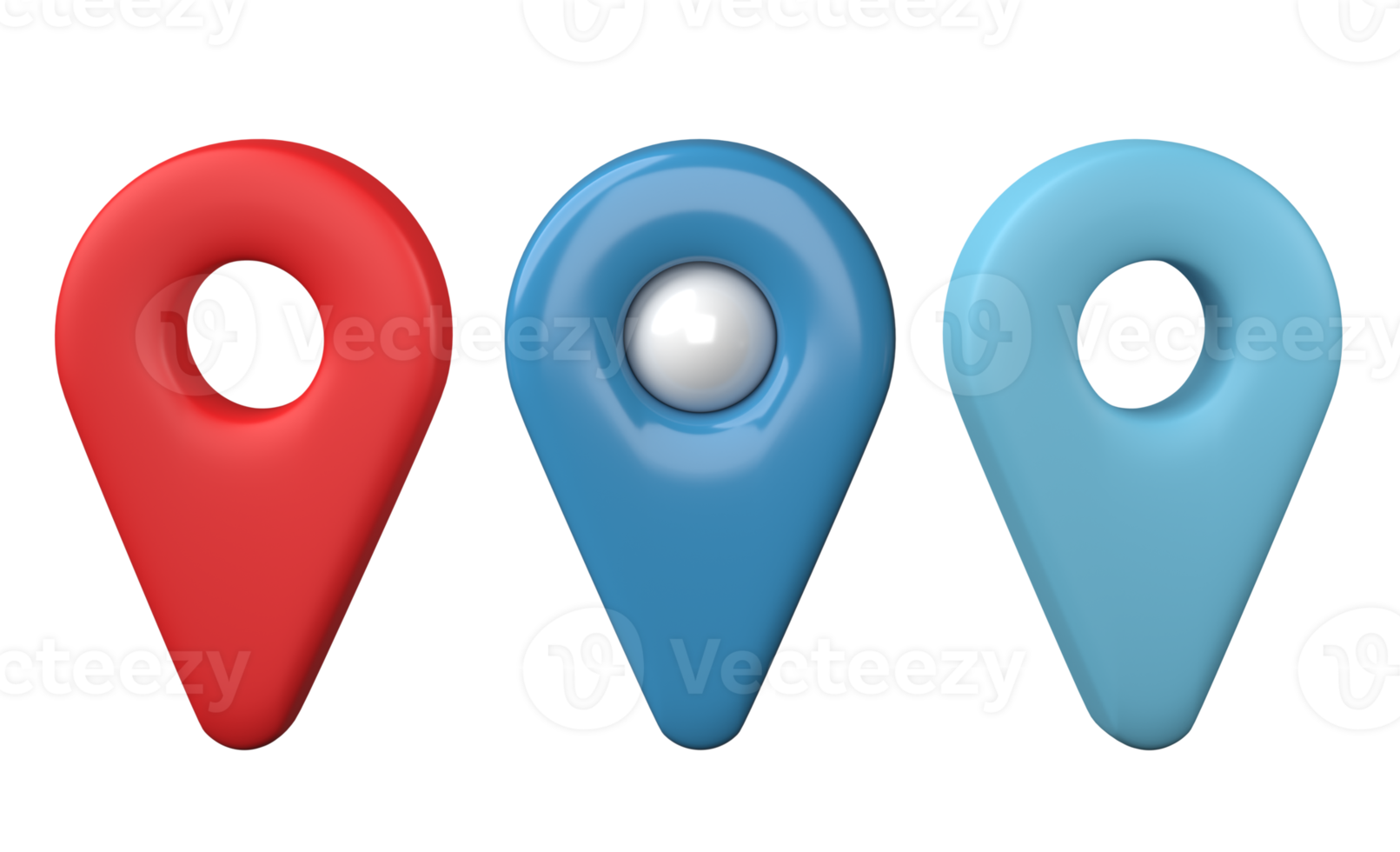 Set of location pin icon 3D render, png file format.