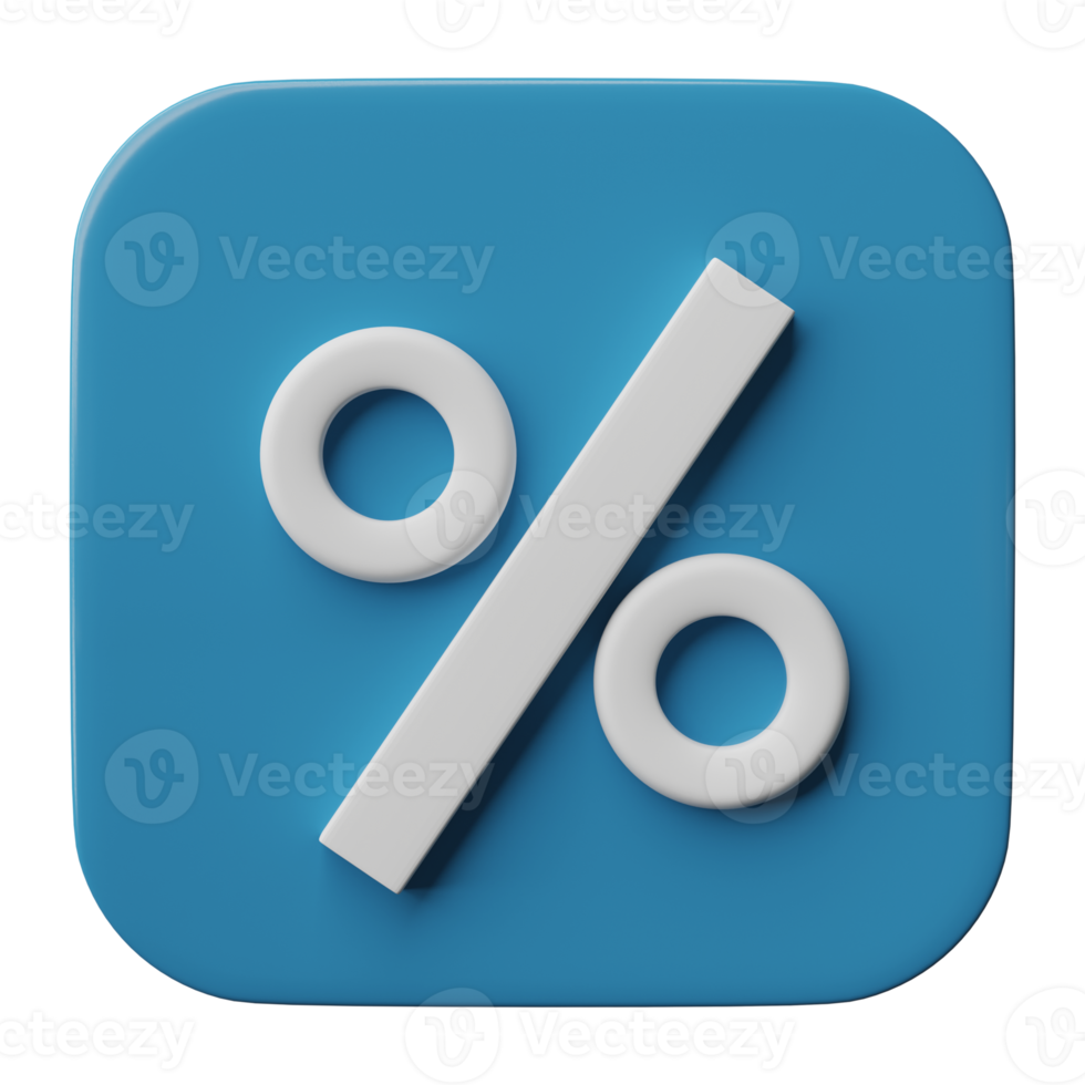 3D Percentage icon isolated on transparent background, png file.