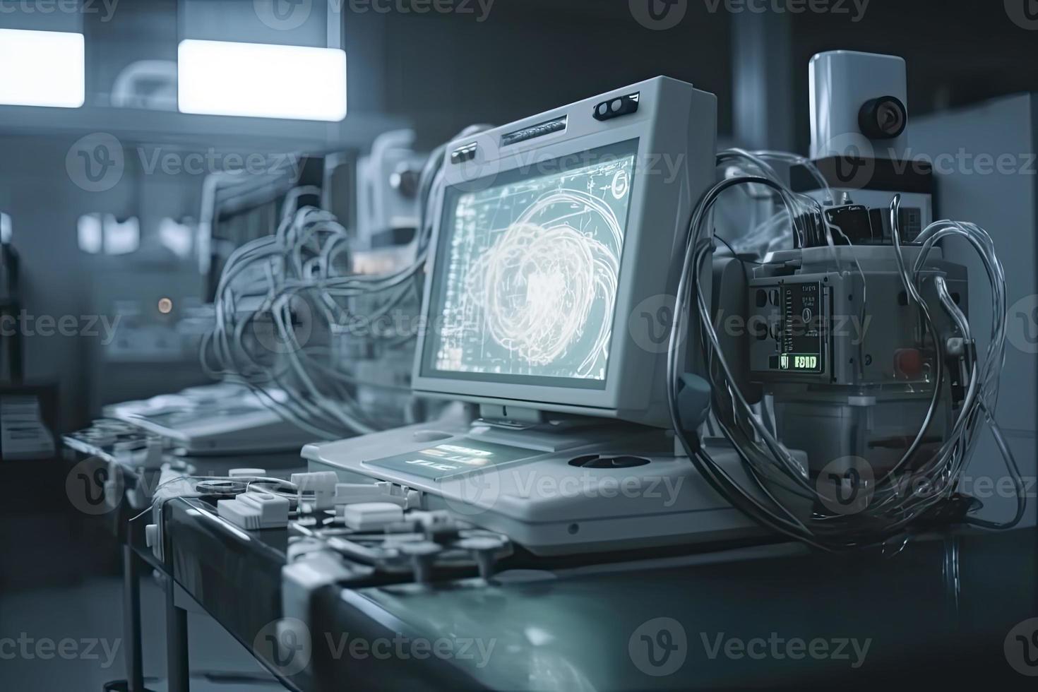 Modern equipment in operating room. Medical devices for neurosurgery. photo