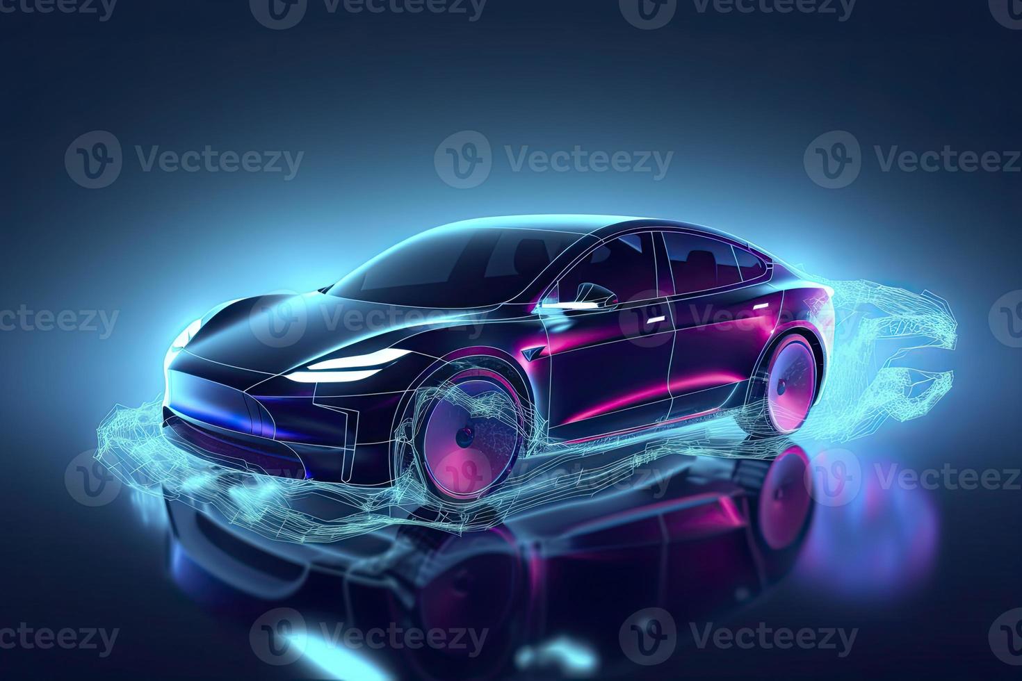 Abstract speed electric cars In the illustration, electric cars are powered by electric energy. Future energy.on blue background photo