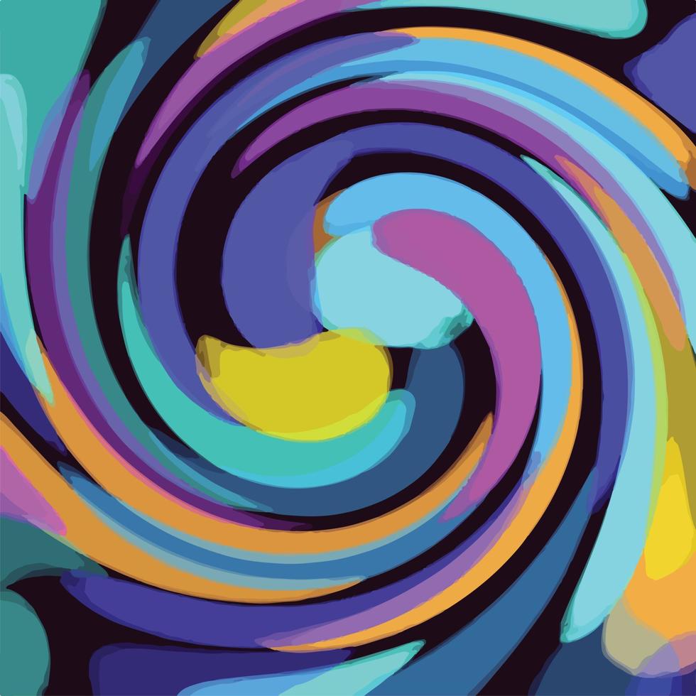 Blue, purple, and yellow oil swirling paint decorative element isolated on black square template. Image for social media post, poster, brochure, scarf or textile paper prints. vector