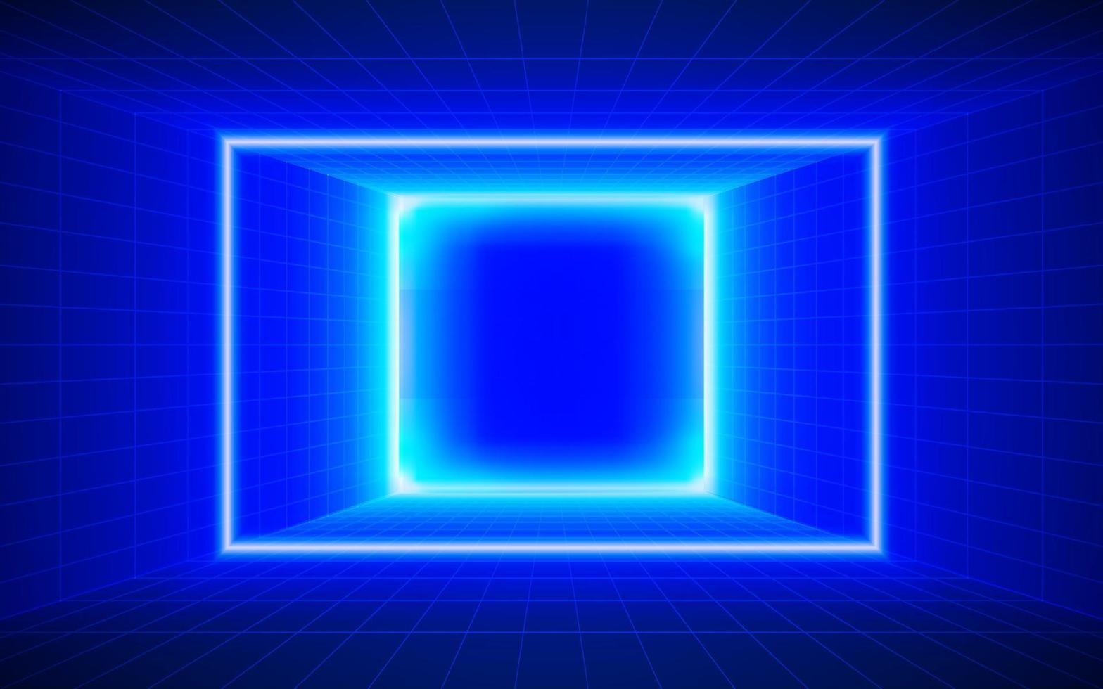 Futuristic technological square grid background. Digital futurist cyber space design, cyberpunk tech, Portal to virtual reality, science fiction matrix, science light perspective wallpaper, template vector