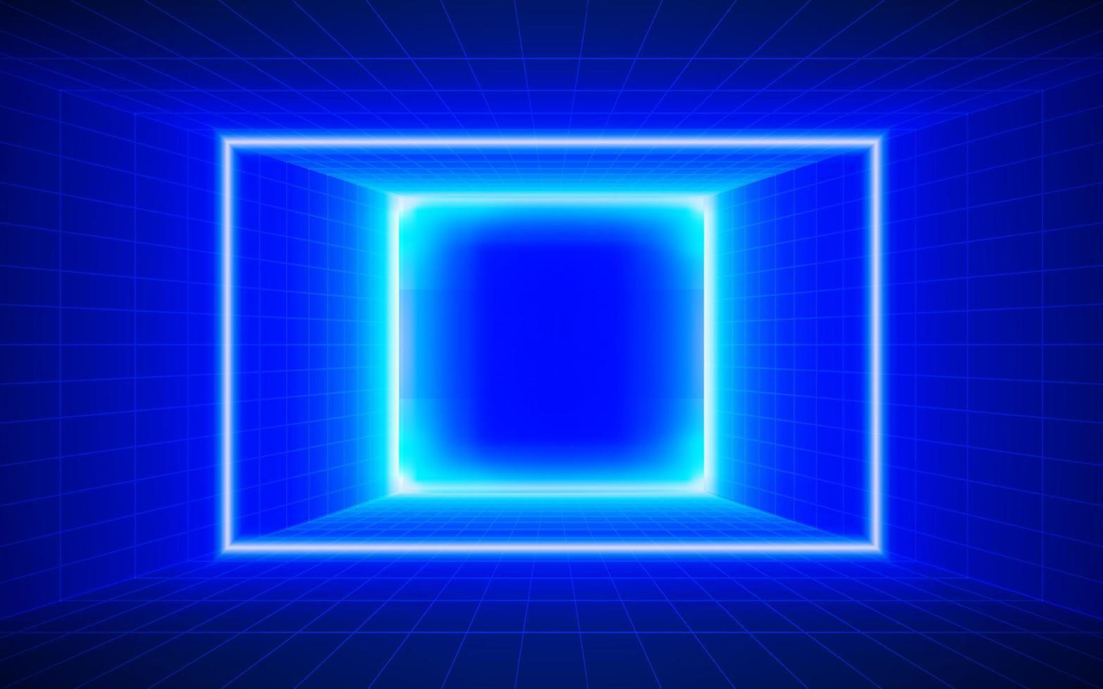 Futuristic technological square grid background. Digital futurist cyber space design, cyberpunk tech, Portal to virtual reality, science fiction matrix, science light perspective wallpaper, template vector