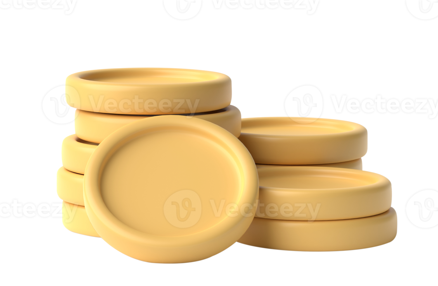 3D golden coin stack isolated on transparent background png