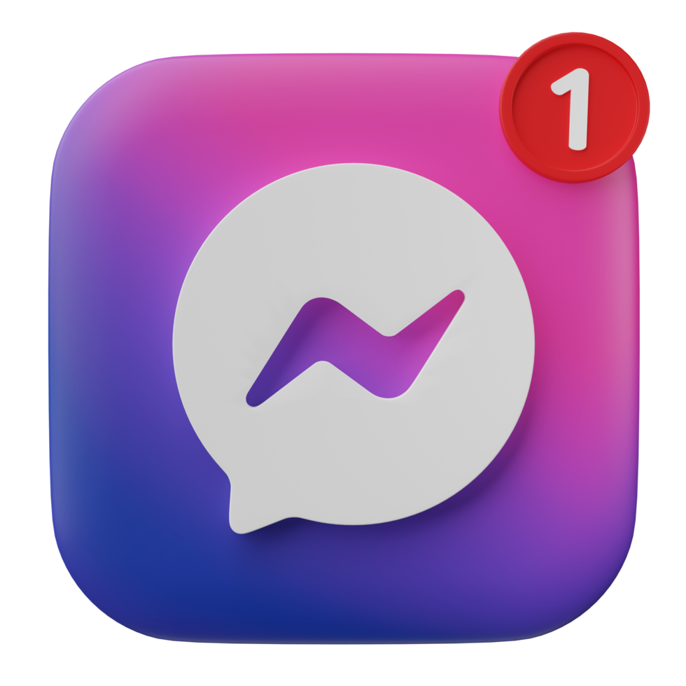 3D render, Meta chat messenger, Facebook messenger with new notification isolated on transparent background. png