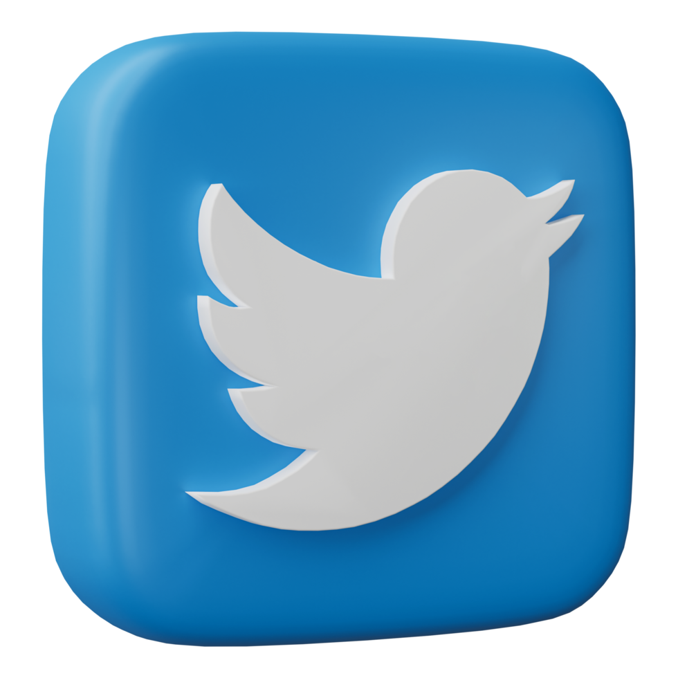 3D render, twitter logo icon isolated on transparent background. png