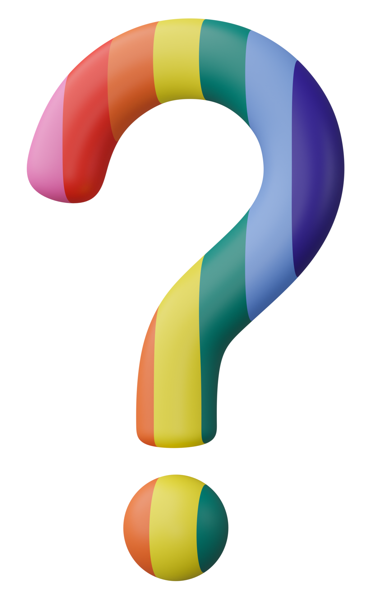 3D render, LGBT flag on question mark symbol isolated on transparent