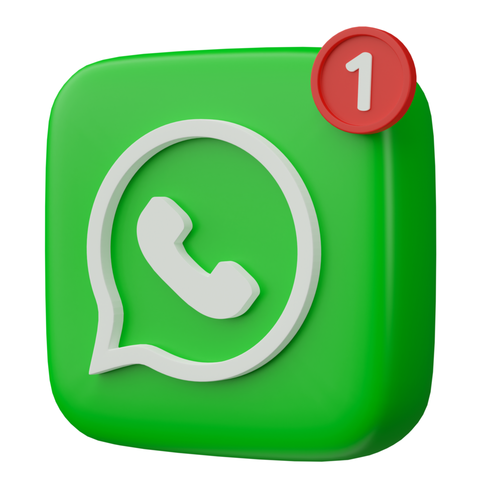 3D render, whatsapp logo icon with new notification isolated on transparent background. png