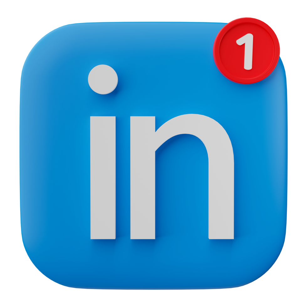 3D linkedin logo icon with new notification isolated on transparent background. png