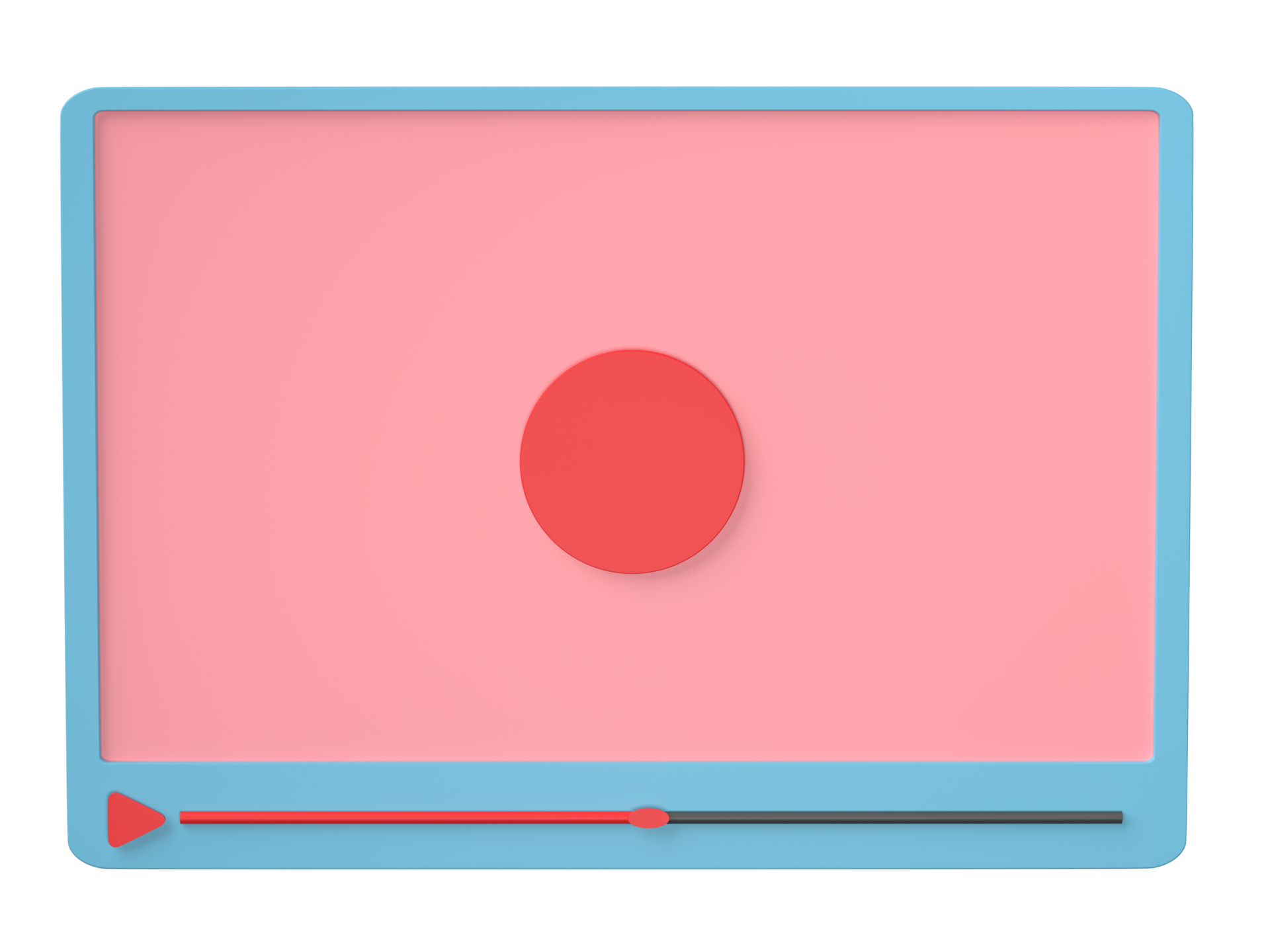 3D rendering, video player media isolated on transparent background