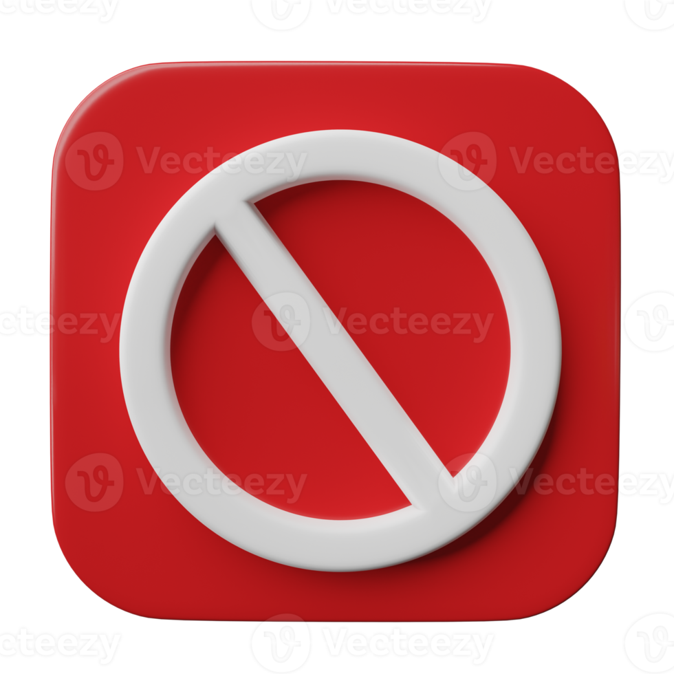 3D Stop sign prohibition or forbidden icon isolated on transparent background, png file.