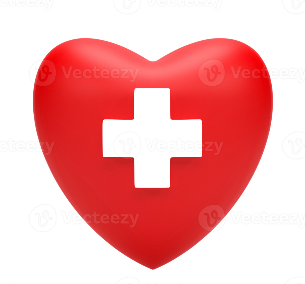 3D rendering, Red heart with healthy status icon isolated on transparent background png