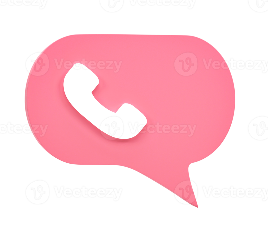 3D rendering, phone call icon on pink chat bubble isolated on transparent background png
