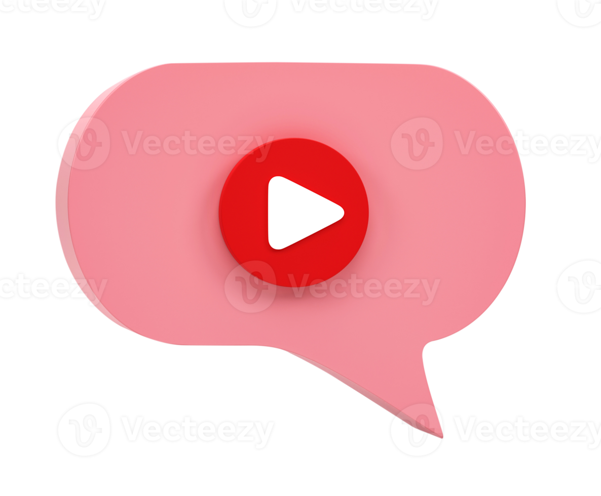 3D rendering, Play video icon in chat speech bubble isolated on transparent background png