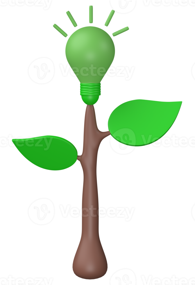 3D Tree with light bulb flower isolated on transparent background png file. Concept of Renewable power and clean energy.