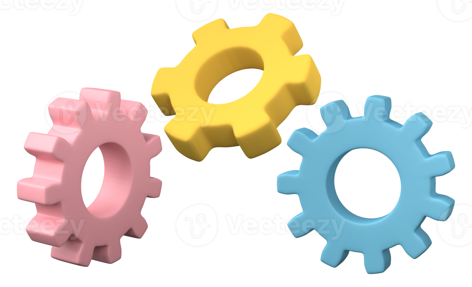 Set of gear icon 3D render, png file format.