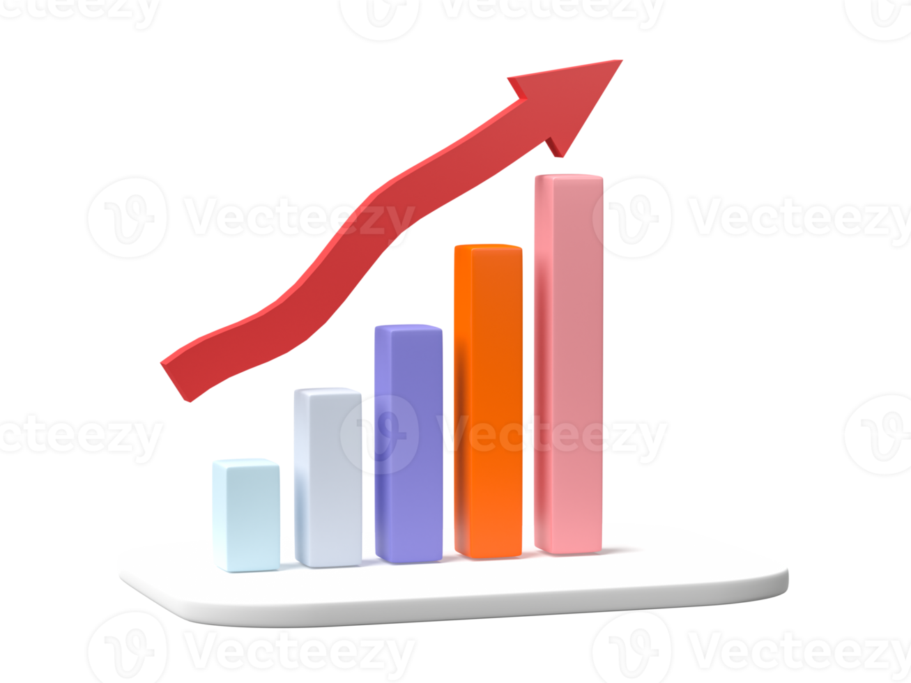 3D rendering, Growing graph bar diagram isolated on transparent background png