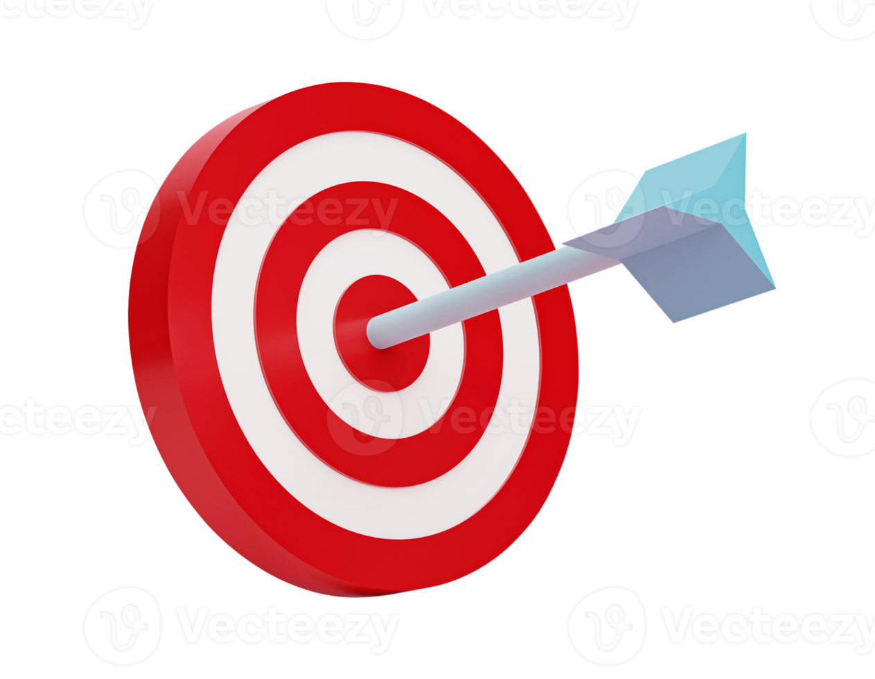 3d render, Arrow hit the center of target or goal of success isolated on transparent background png