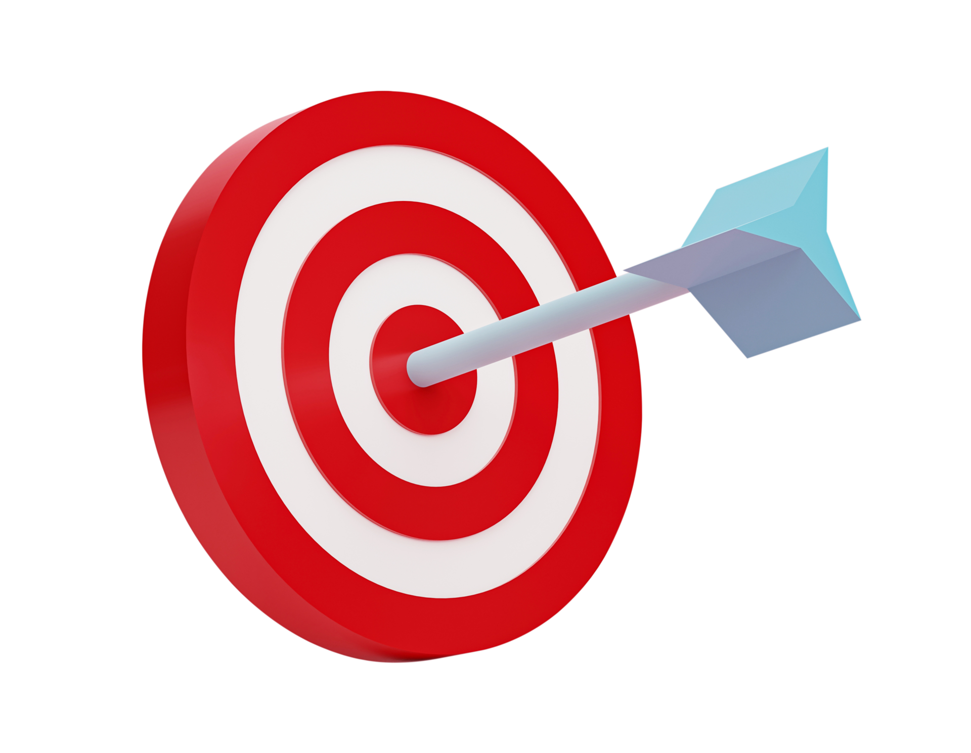3d render, Arrow hit the center of target or goal of success isolated