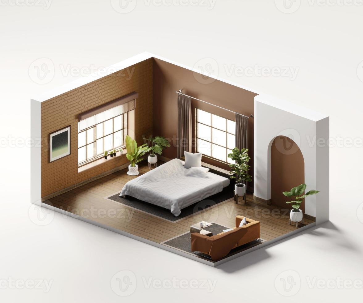 Isometric view bed room open inside interior architecture 3d rendering digital art photo