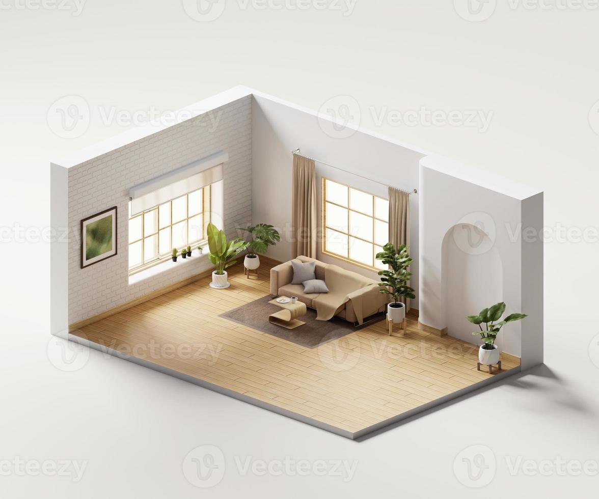 Isometric view living room muji style open inside interior architecture 3d rendering digital art photo