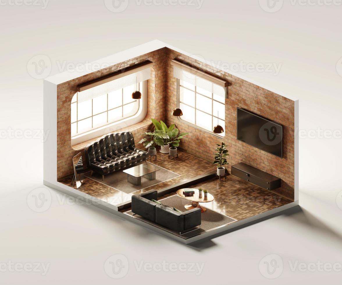 Isometric view living room open inside interior architecture, 3d rendering digital art. photo