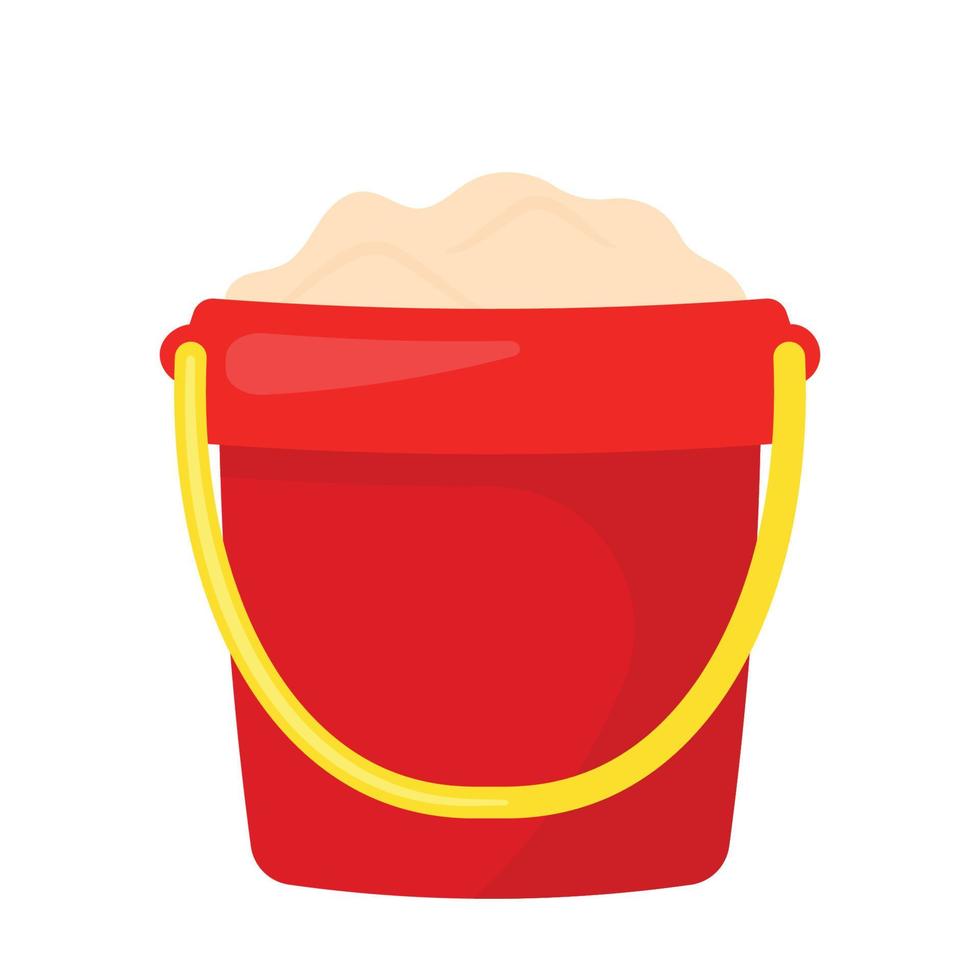 Sand in red bucket icon vector illustration for summer kid toys