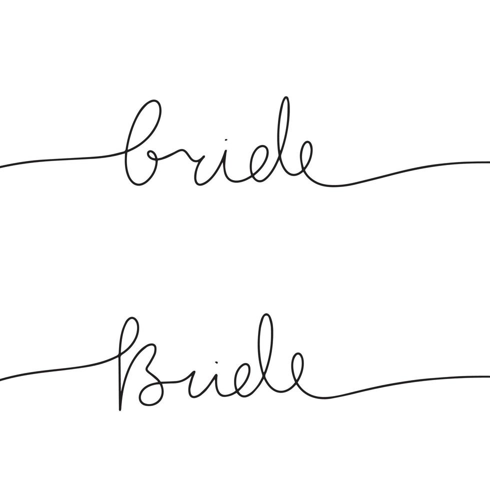 One line continuous word bride. Line art handwriting, calligraphic illustration. vector