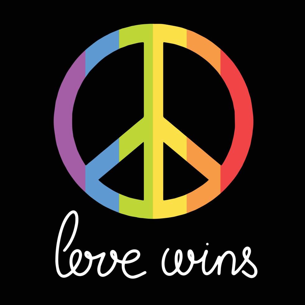 Square banner, love wins. Pacifist sign with rainbow. Vector illustration. Conception LGBT