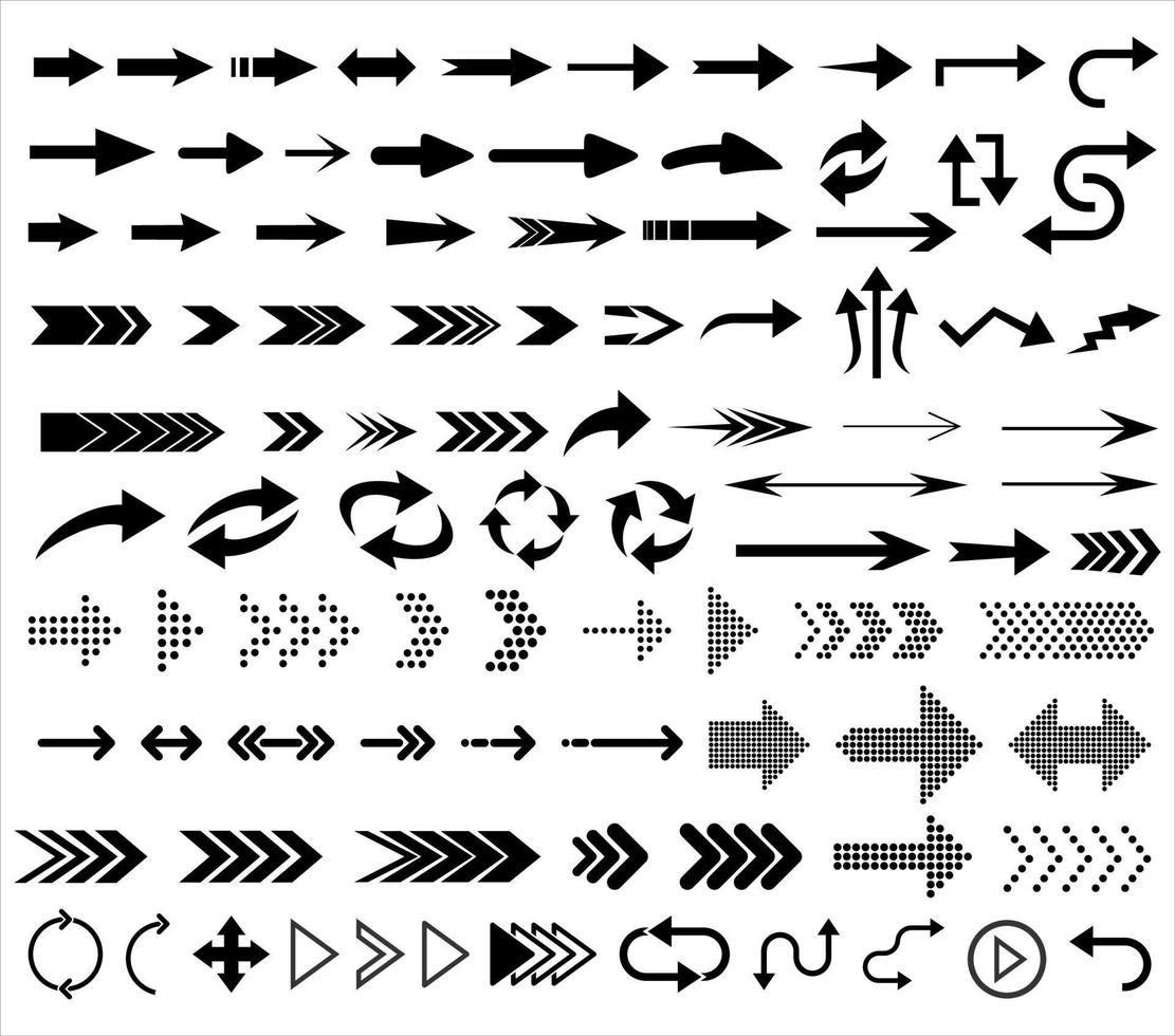 grande colección de diferente flechas negro íconos vector ilustración