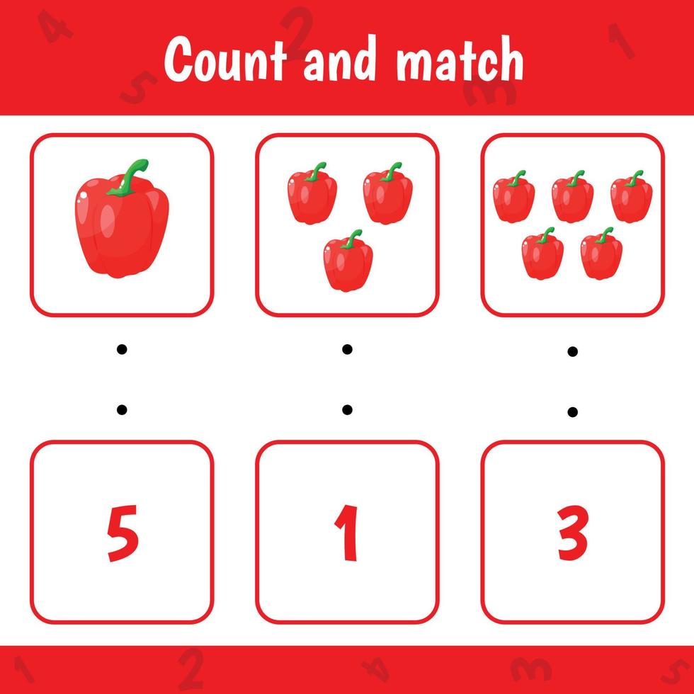 How many vegetables. Kids activity worksheet. vector