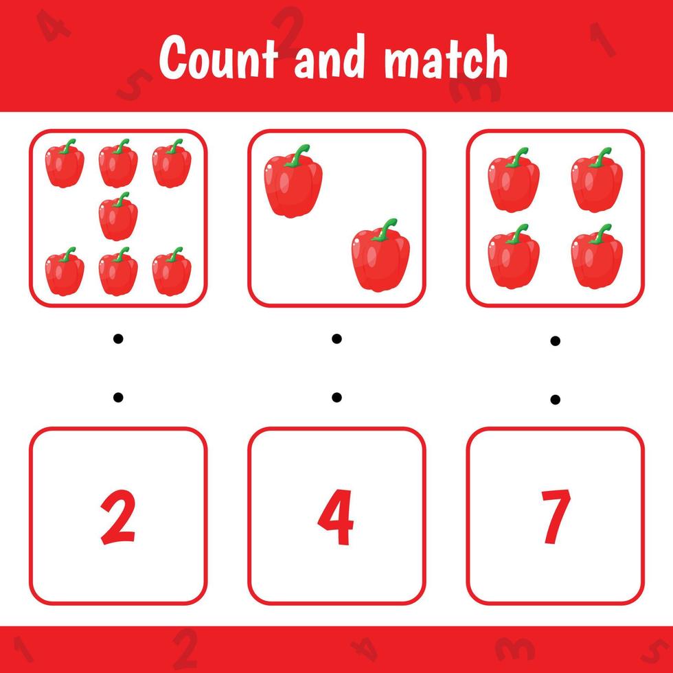 How many vegetables. Kids activity worksheet. vector