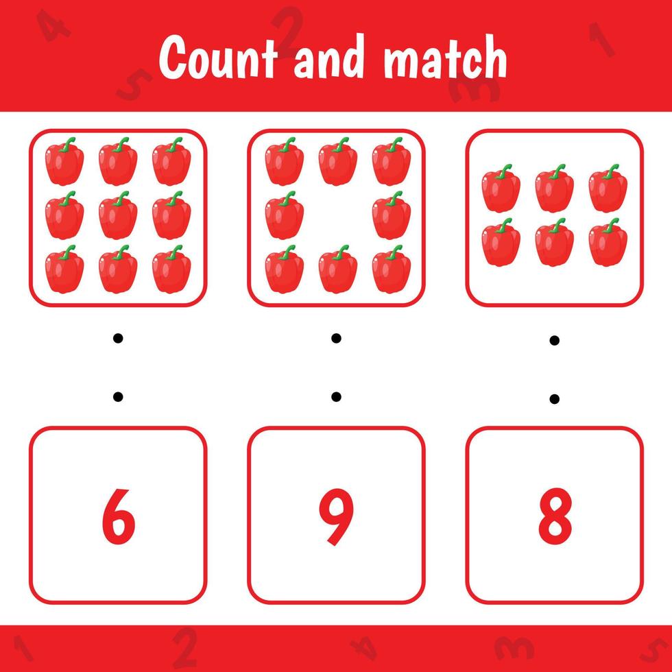 How many vegetables. Kids activity worksheet. vector