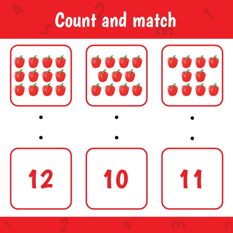 How many vegetables. Kids activity worksheet. vector