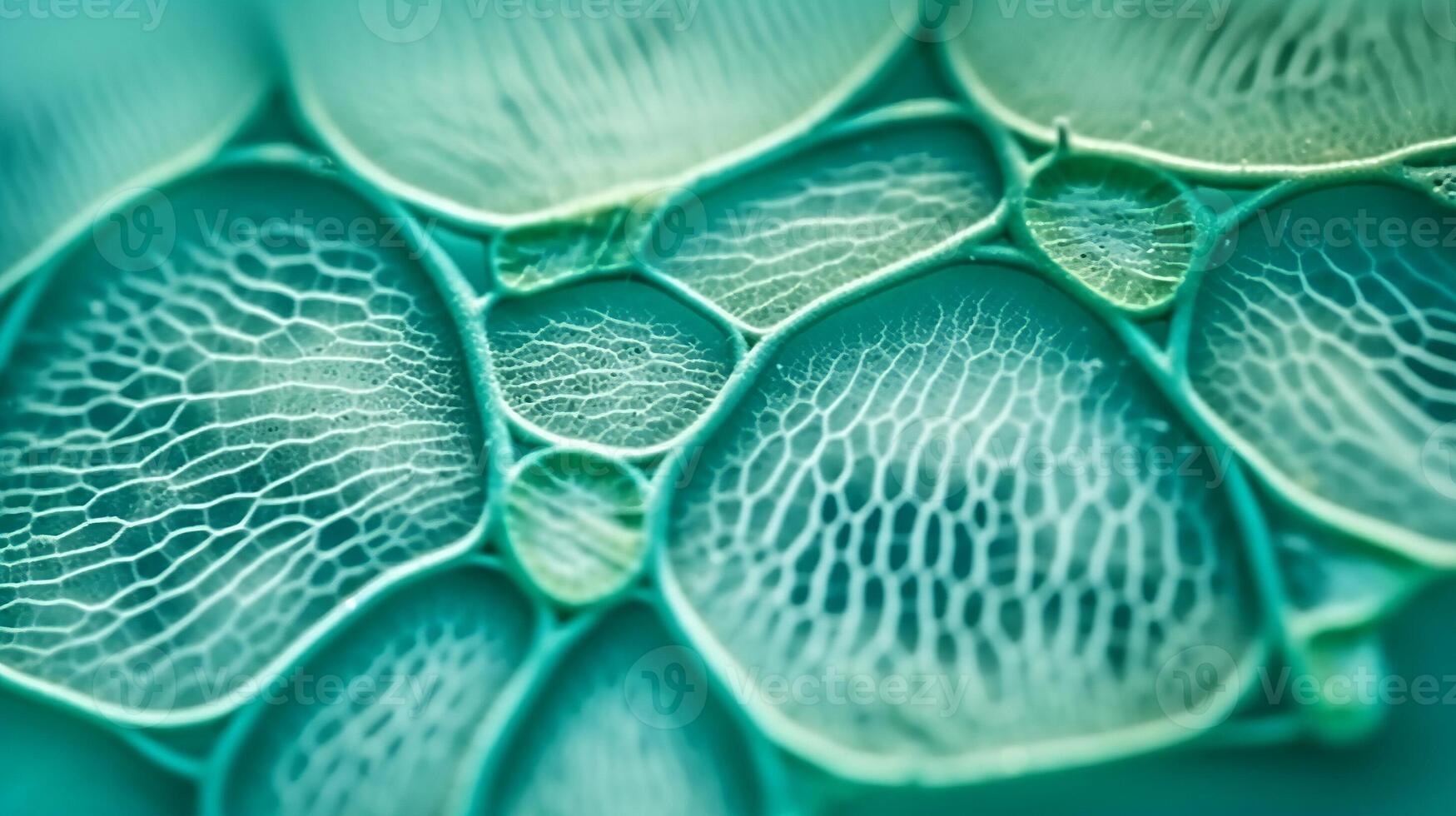 Abstract texture botanical green blue background with leaf plant cells close up selective focus copy space design photo