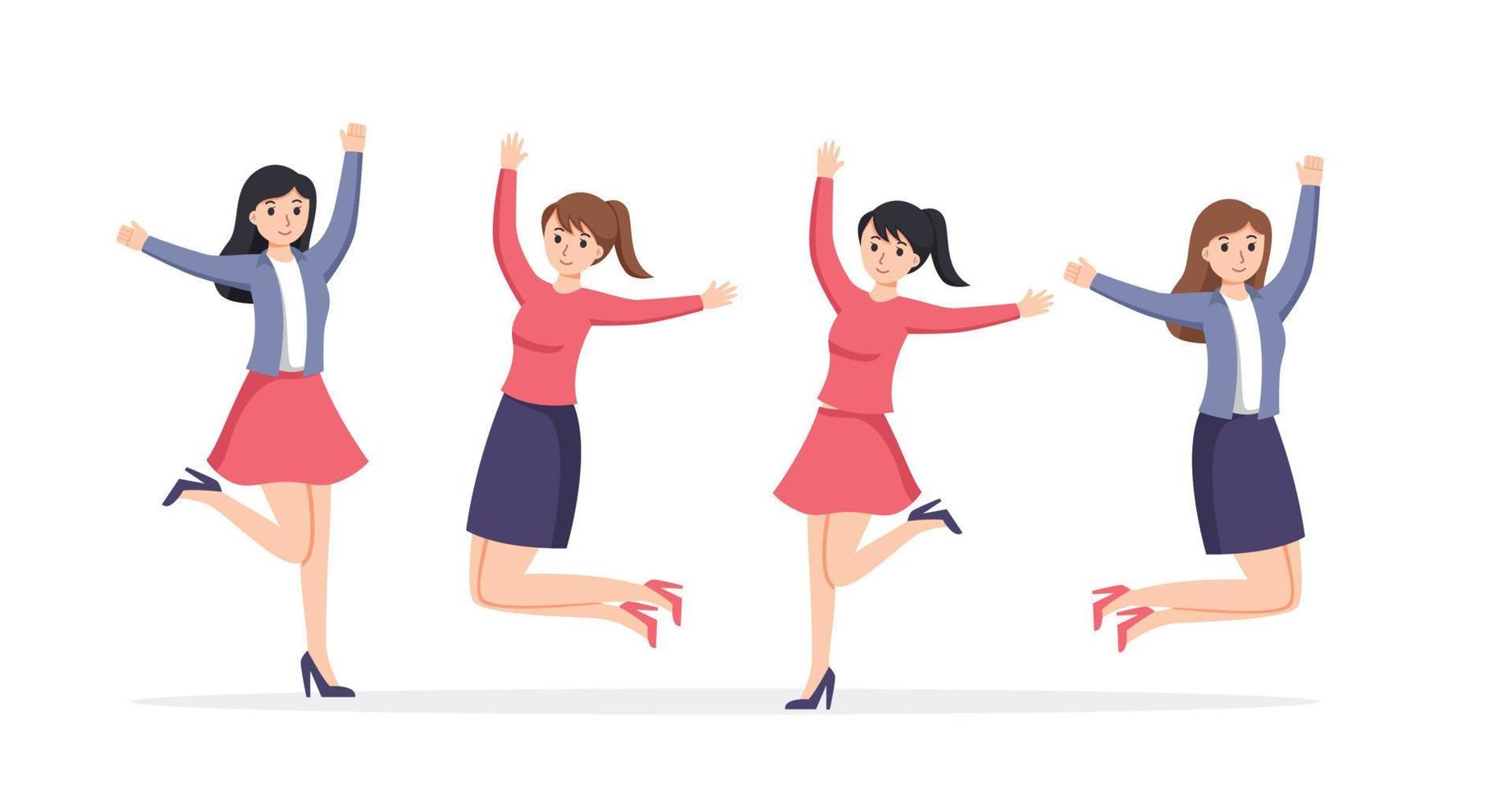 grupo de mujer contento danza movimientos aislado vector