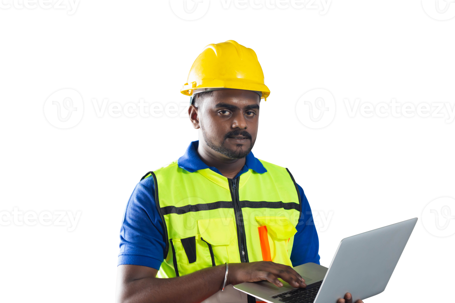 Worker man with laptop, Man in hard hat png