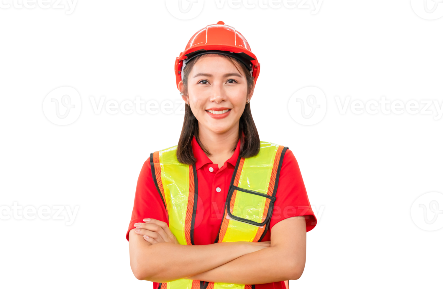 Portrait of young female warehouse worker with arm crossed png