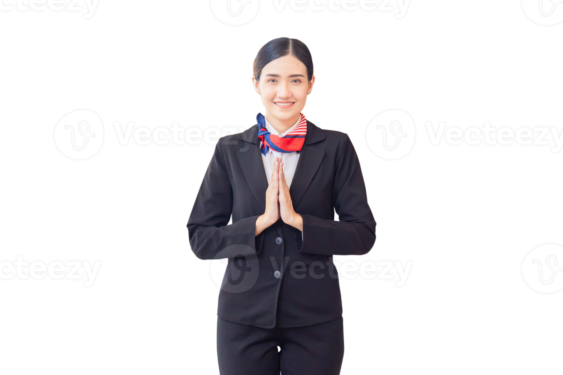 Young asian woman receptionist at reception desk with pay respect