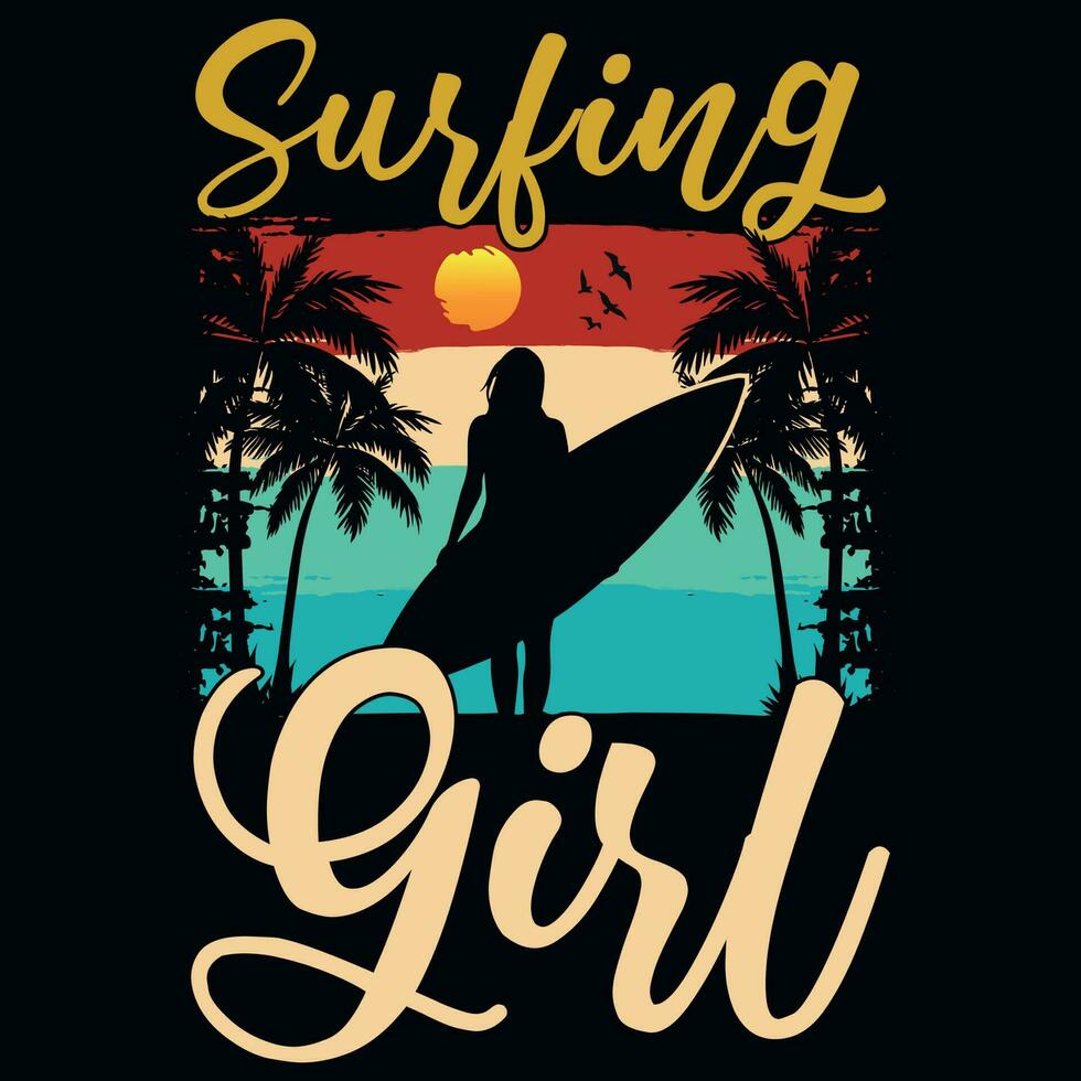 Summer surfing graphics tshirt design vector