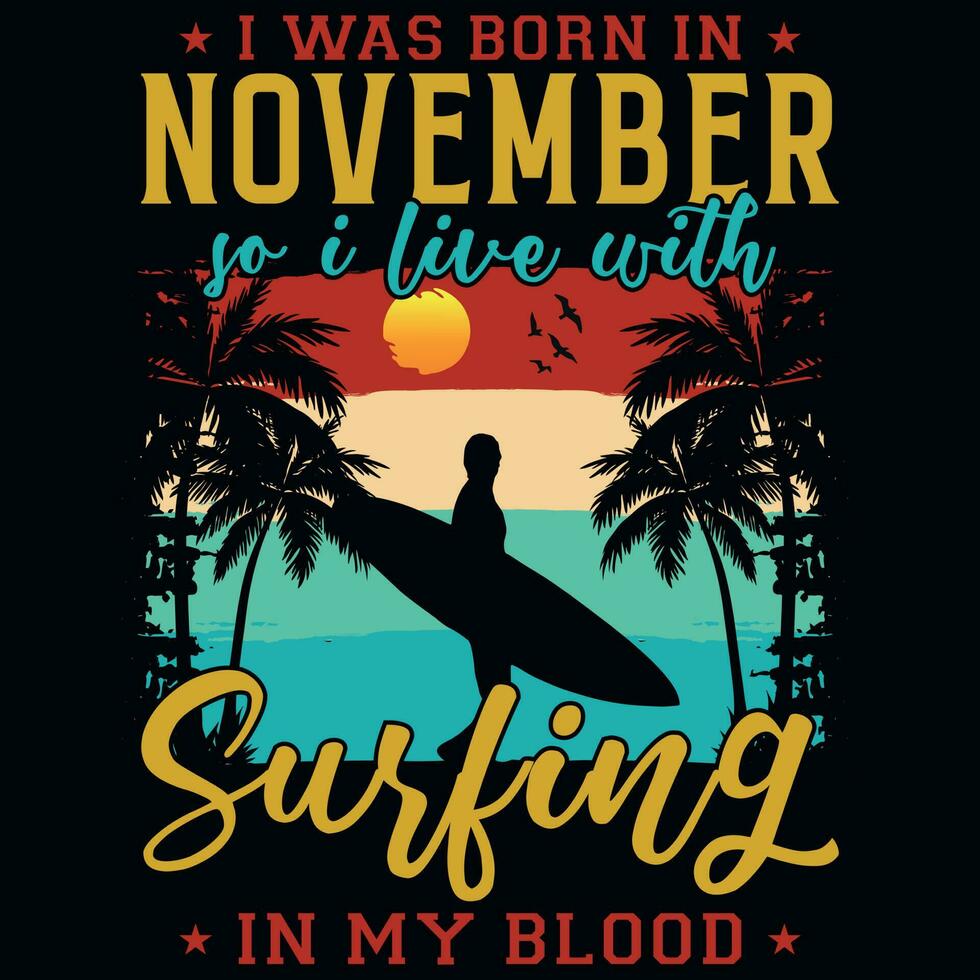 Summer surfing tshirt design vector