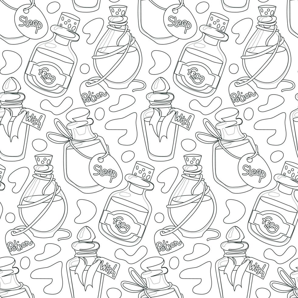 A pattern with poisons in the contour. Mysticism, magic, religion. poisons with spots in a linear style, contour. Vector seamless pattern in retro style. Repetitive fashionable stylish texture