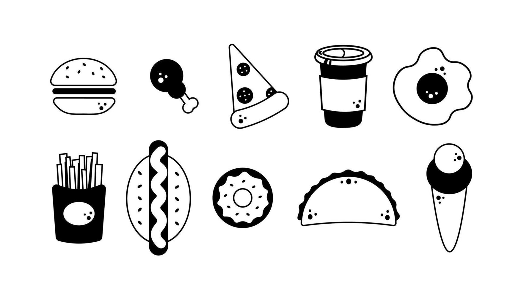 Fast food Doodle icons set vector