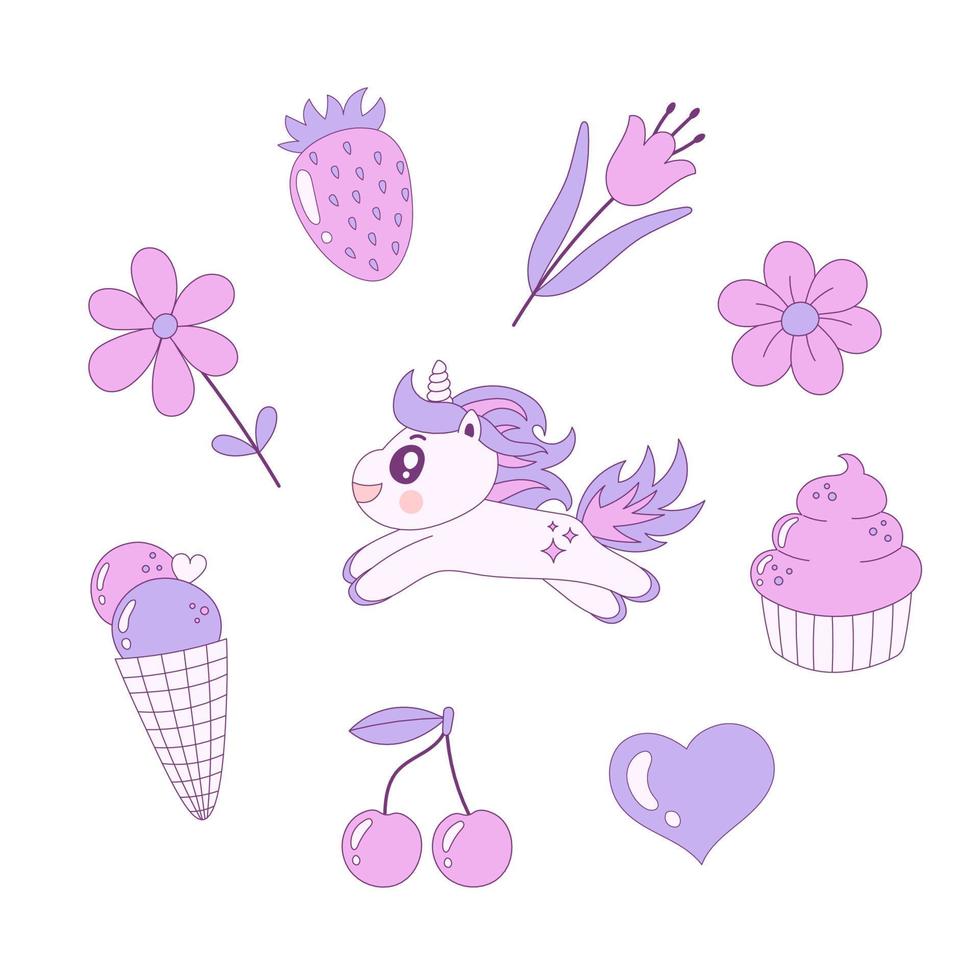 Childish unicorn poster, greeting card vector