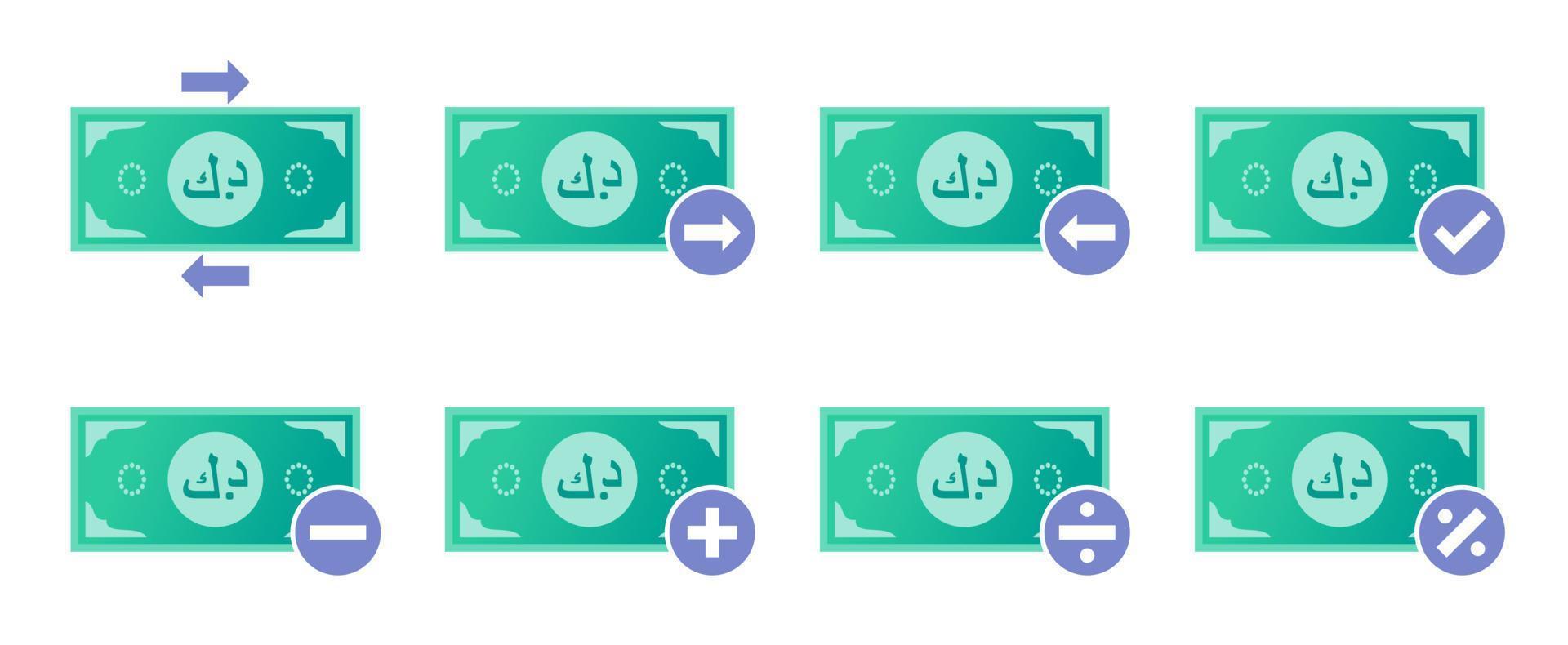 kuwaiti dinar dinero transacción icono conjunto vector