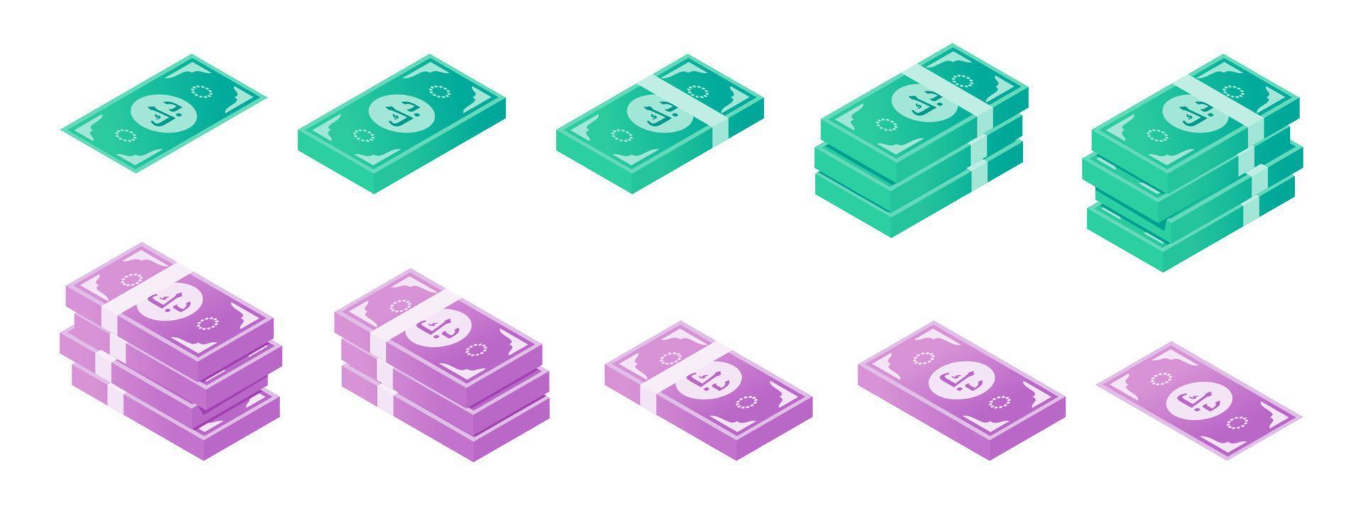 Kuwaiti Dinar Banknote Isometric Icon Set vector