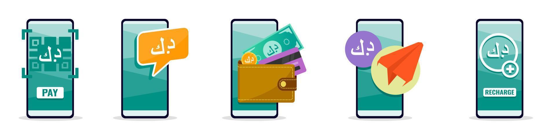 Online Mobile Banking with Kuwaiti Dinar on Phone vector