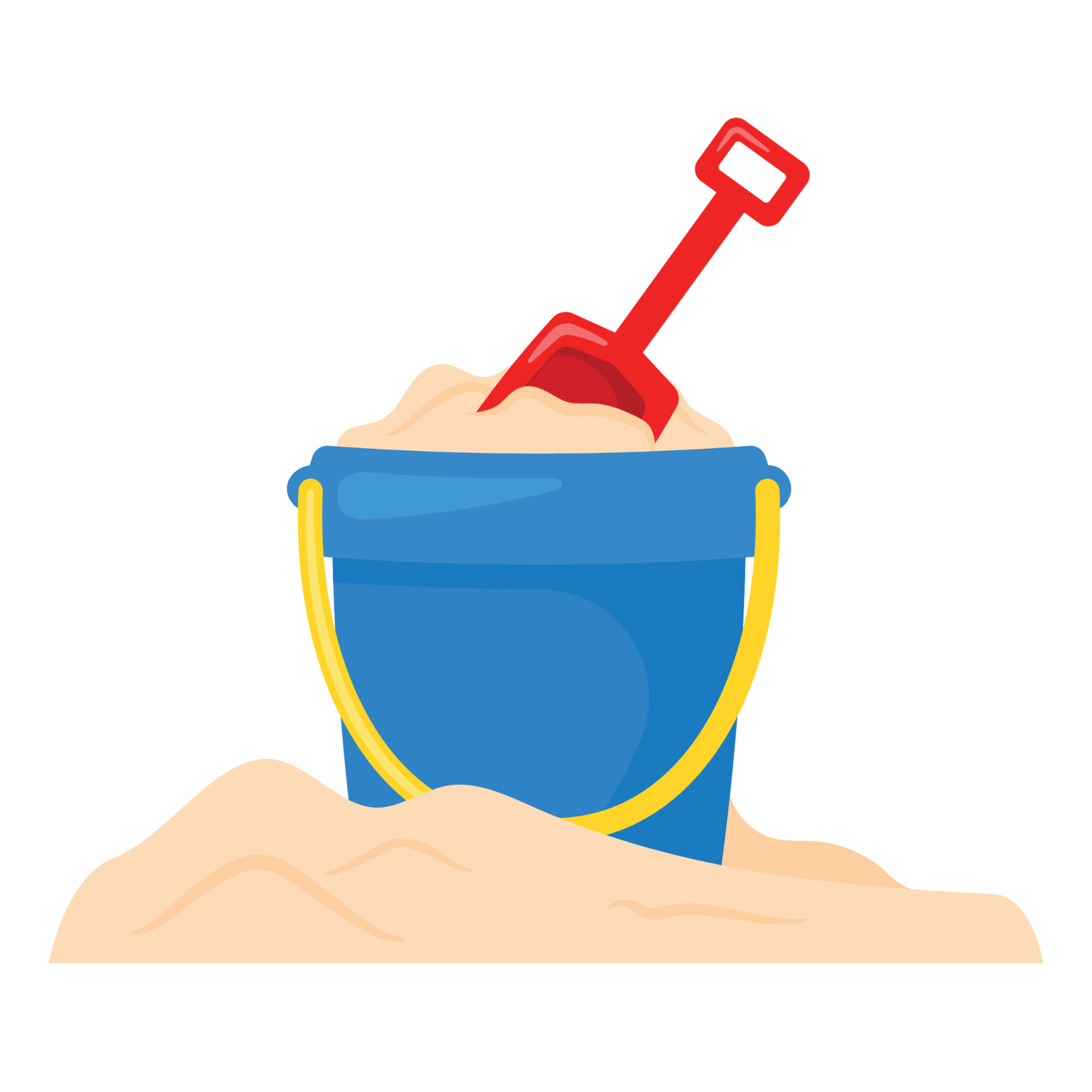 Sand bucket with shovel icon vector illustration for summer beach kids