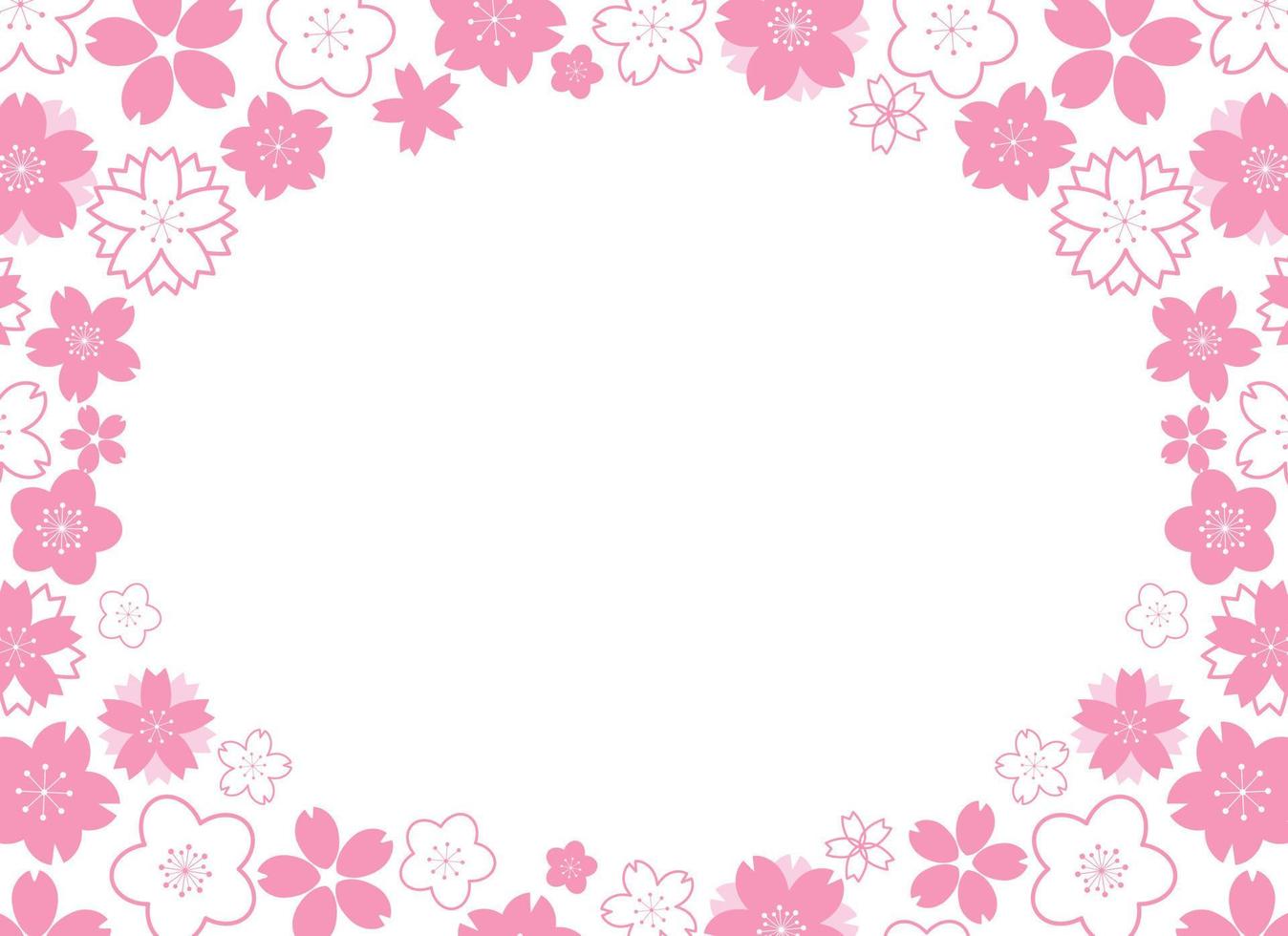 Horizontal frame with flat pink geometrical sakura flowers on white background vector